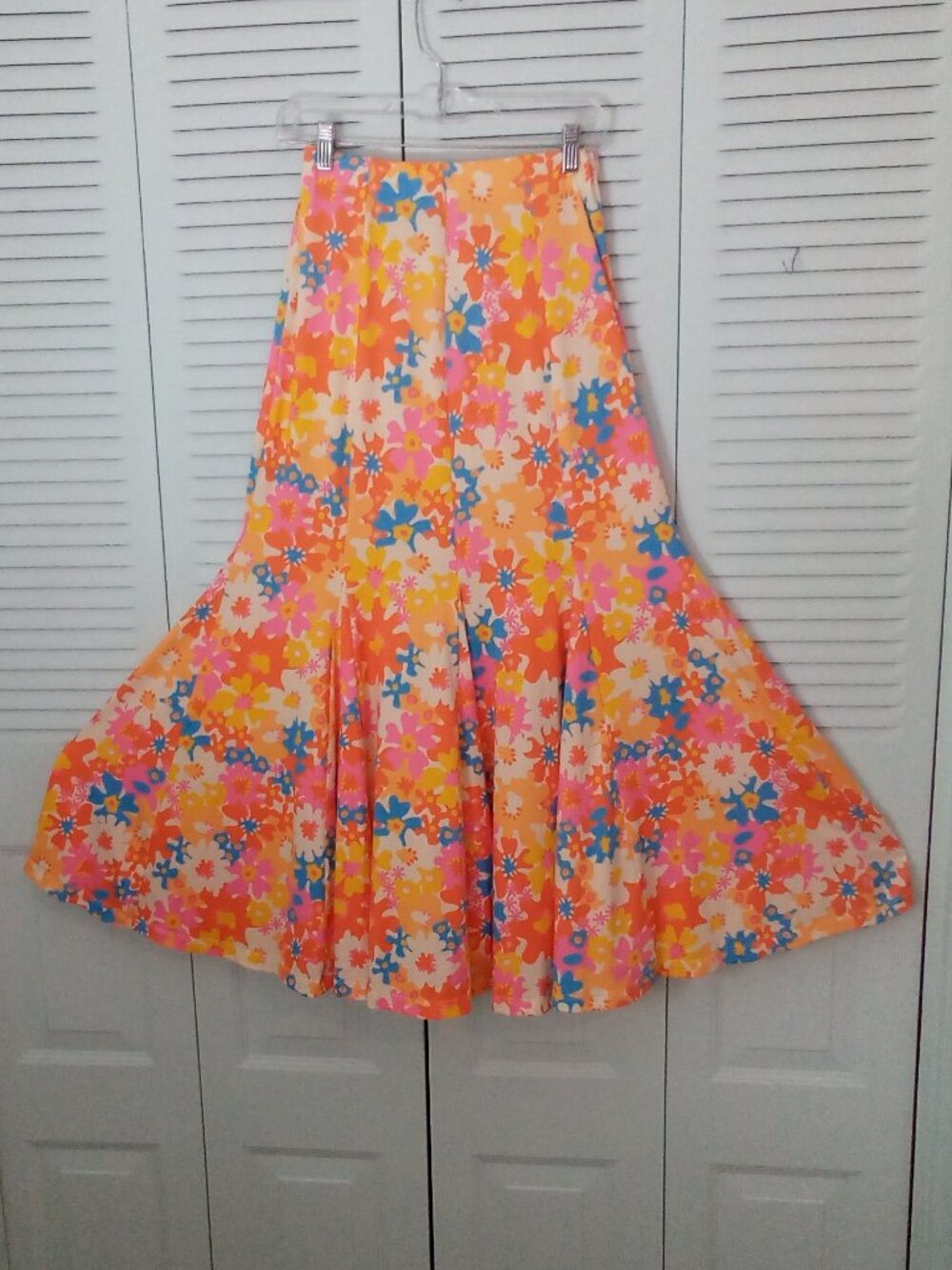 MAMIE RUTH L RETRO FLORAL MAXI SKIRT SIDE SLIT PULL ON FIT N FLARE GROOVY HIPPIE